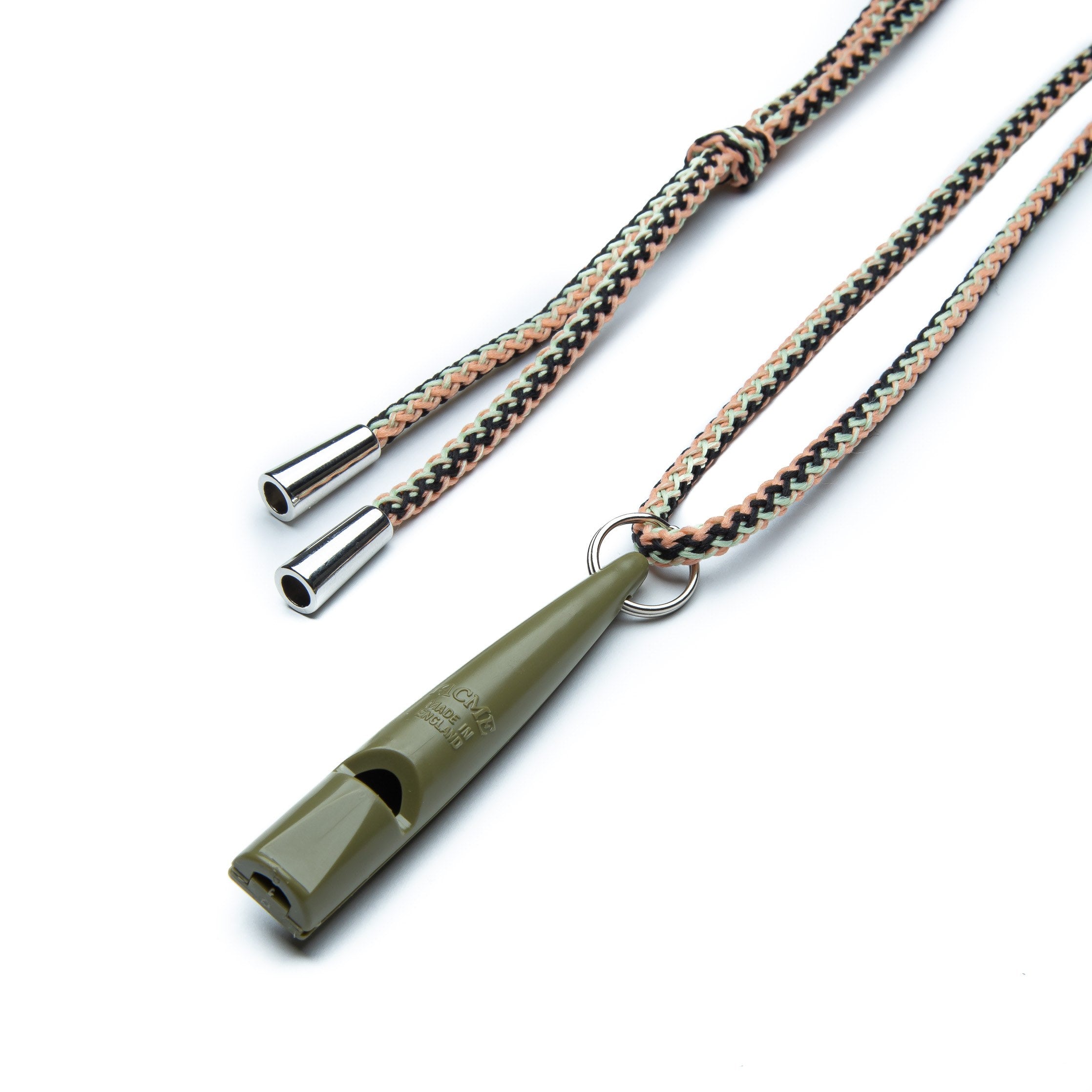 olive colored dog whistle with strap detail
