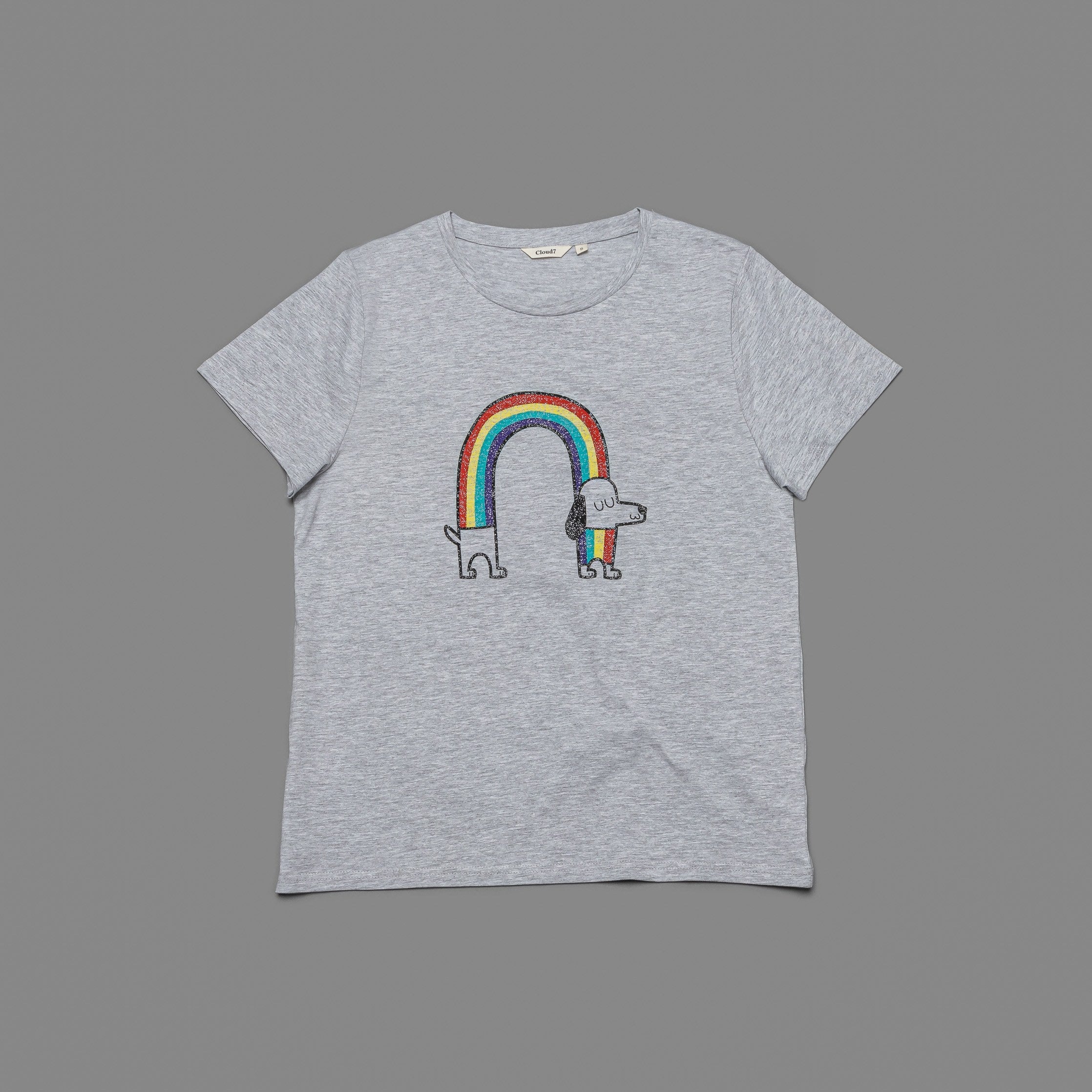 Graues T-Shirt mit großem Regenbogen