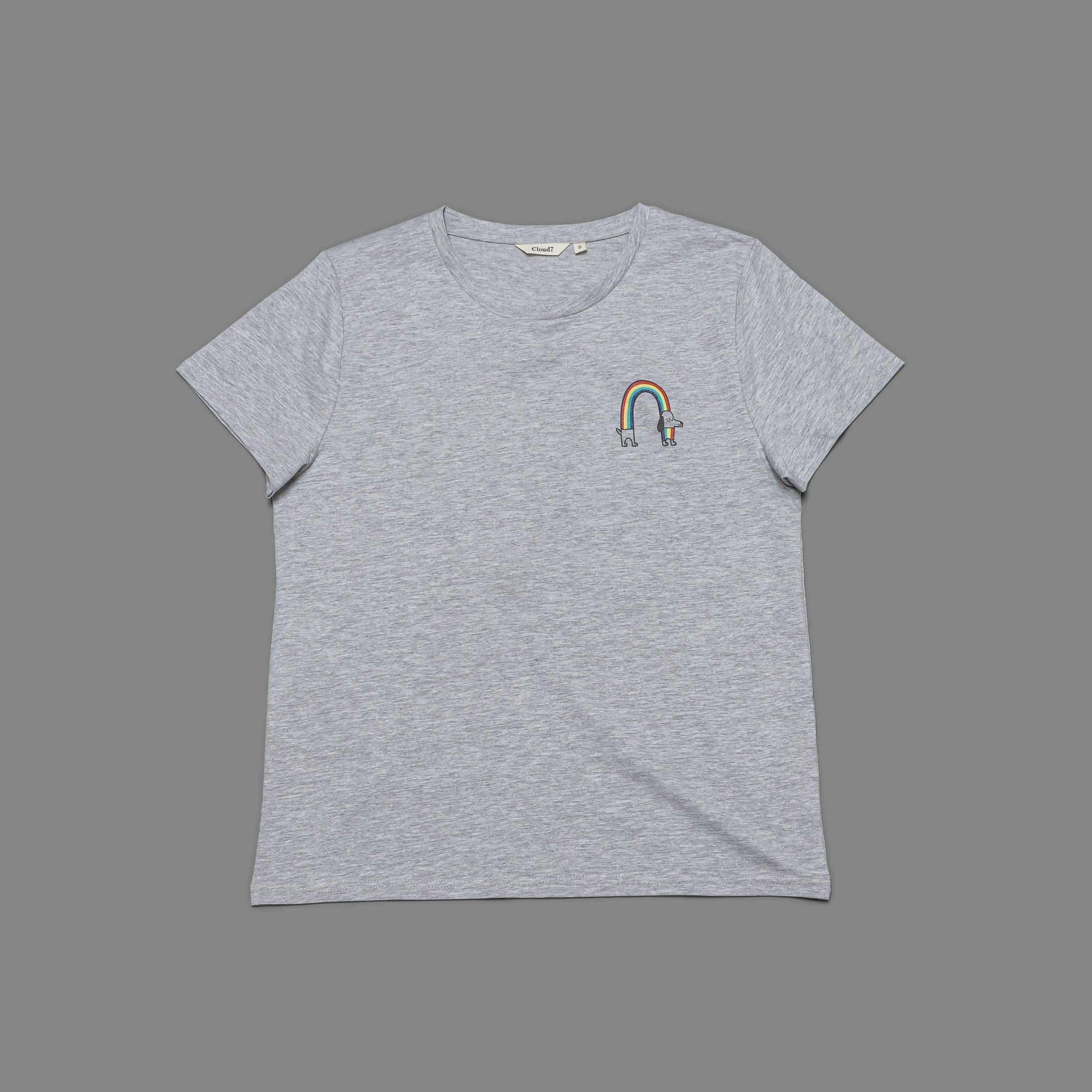 Graues T-Shirt mit Regenbogen und Dackel