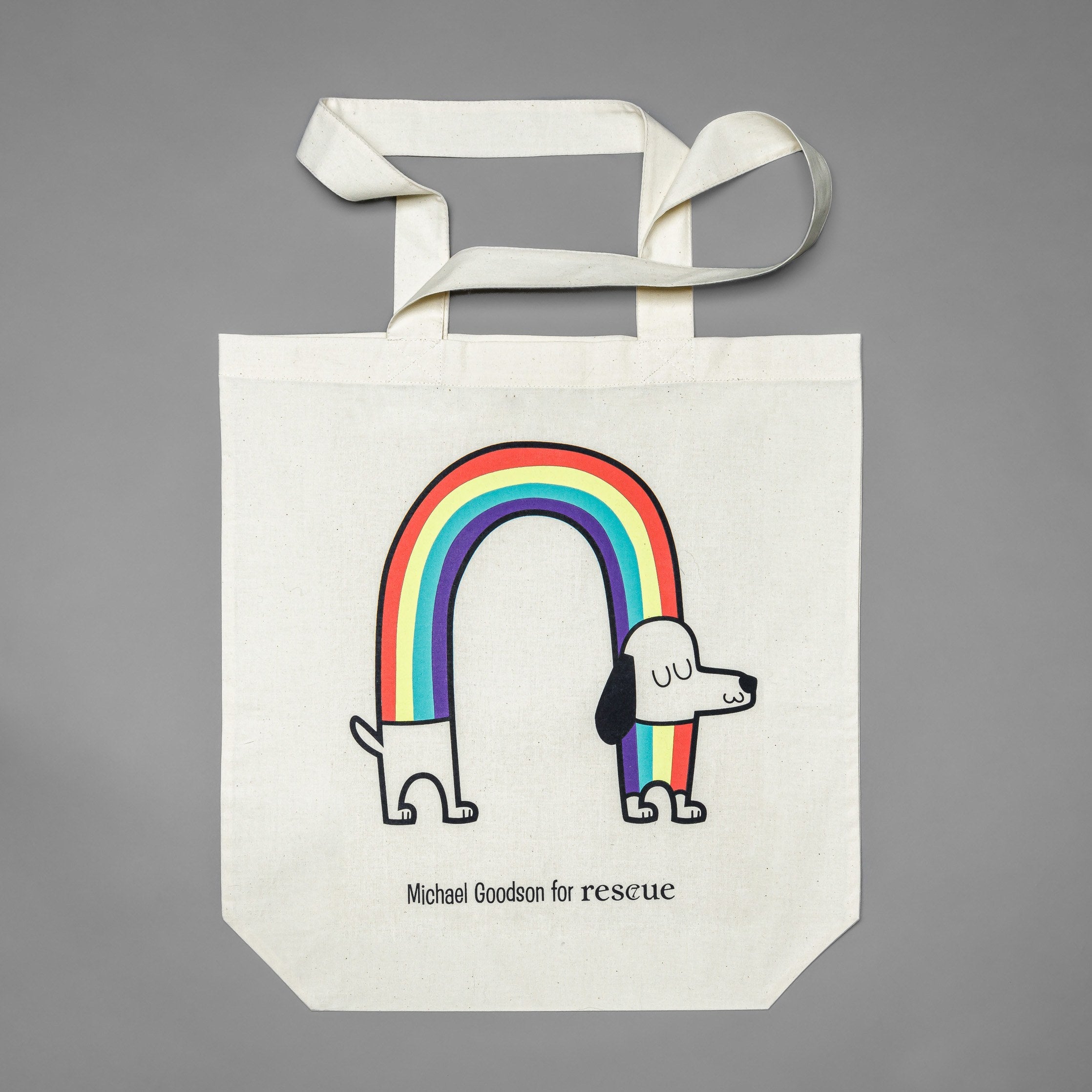 Große Stofftasche mit Regenbogen-Dackel-Print für den Tierschutz